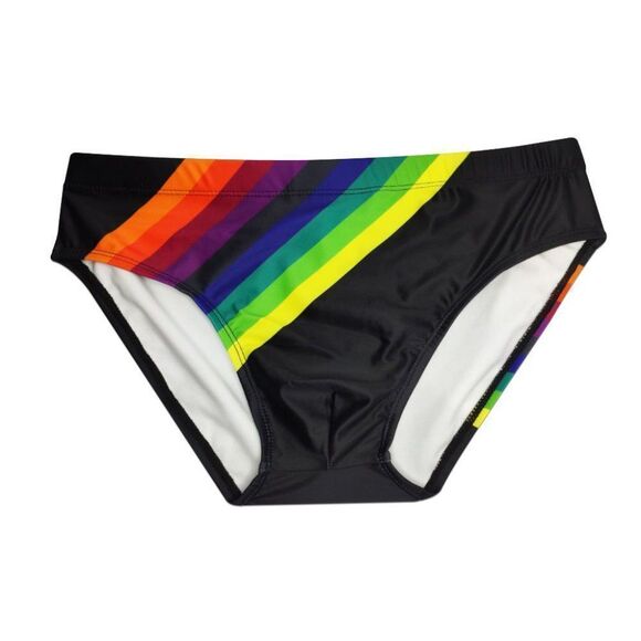 Men's Rainbow Stripes Speedo Swimwear Swim Briefs Beach Love is Love black L - Picture 4 of 5